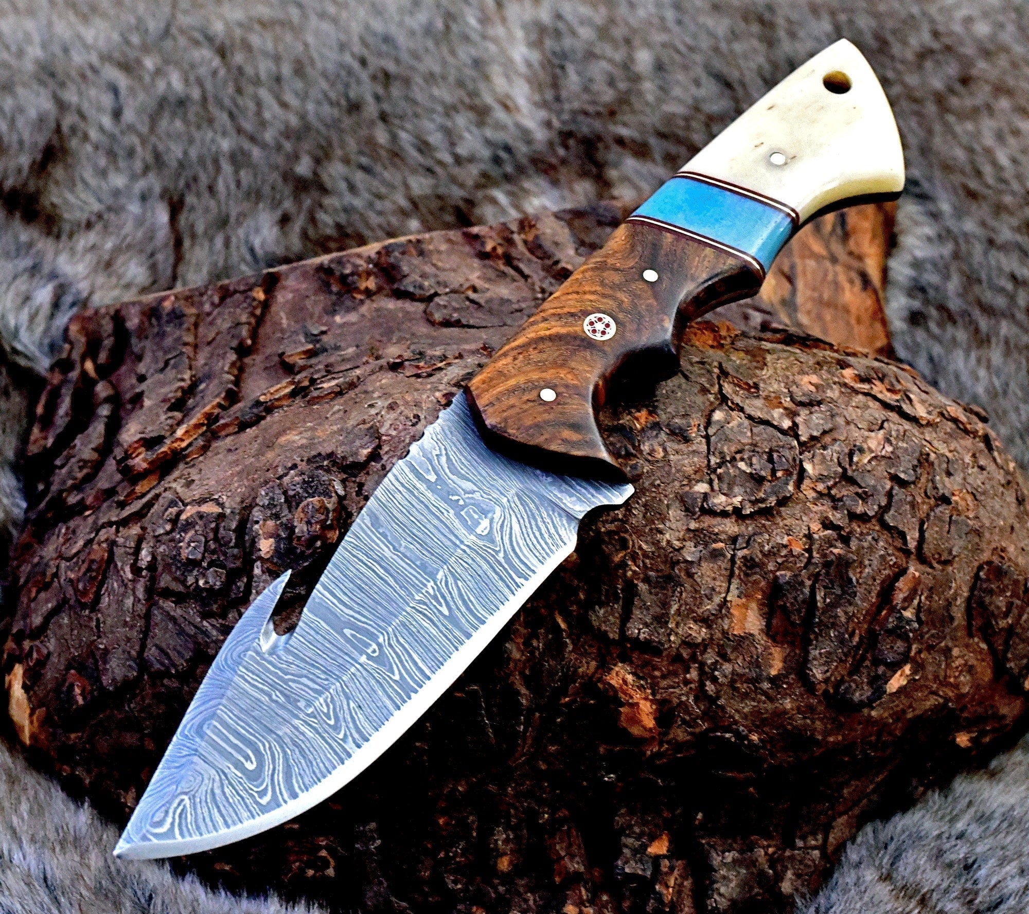 Premium Custom Damascus Steel Guthook Skinning Knife