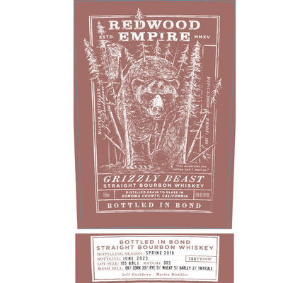 Redwood Empire Grizzly Beast Bourbon Bottled In Bond Batch 003