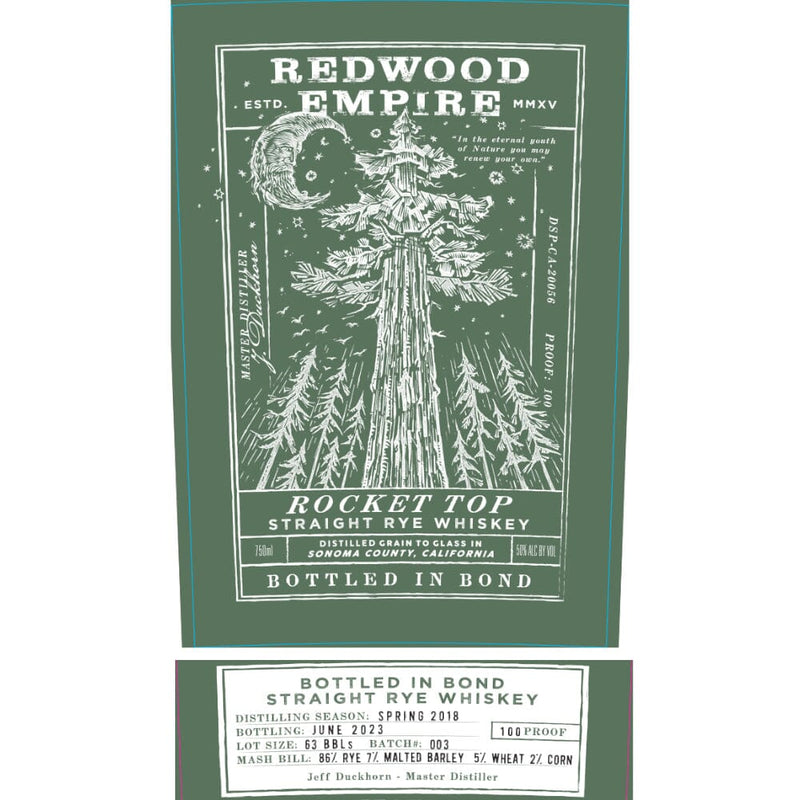 Redwood Empire Rocket Top Rye Bottled In Bond Batch 003