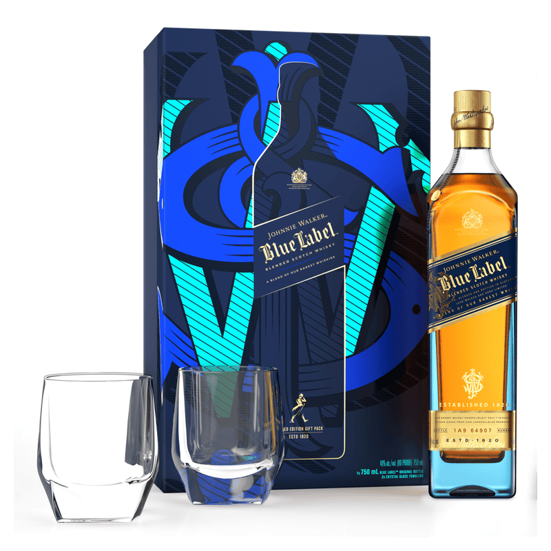 Johnnie Walker Blue Label Limited Edition Design Gift Set With Crystal Glasses