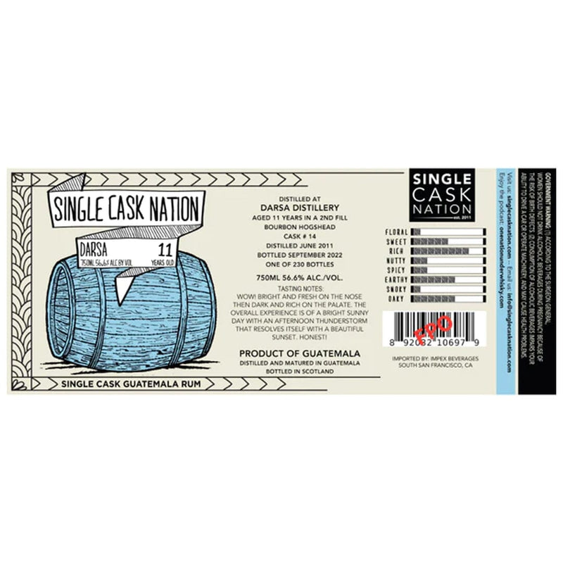 Single Cask Nation Darsa 11 Year Old Single Cask Guatemala Rum