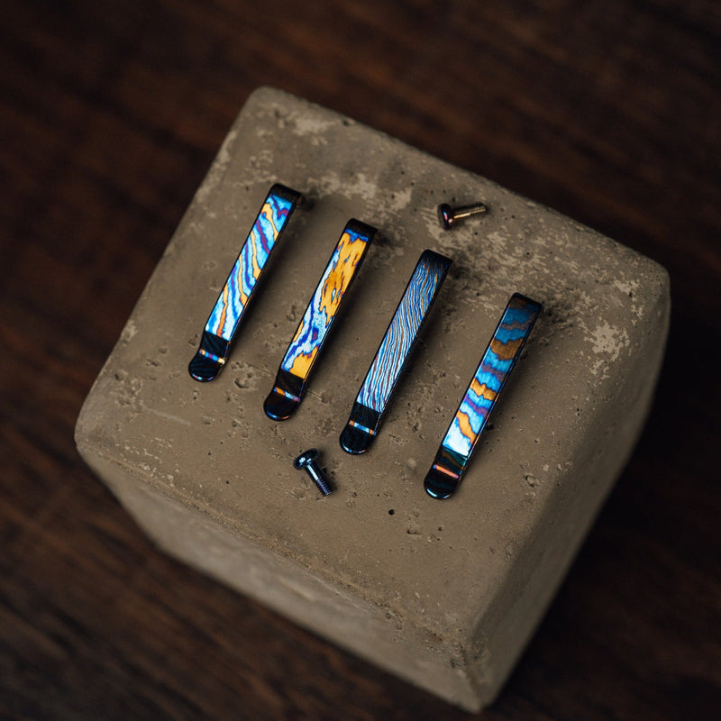 Titanium Damascus CNC Milled Pocket Clip