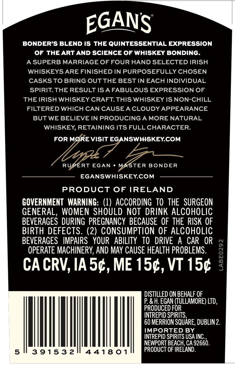 Buy Egan's Bonder's Blend Irish Whiskey 750ml Non-Chill Filtered ...