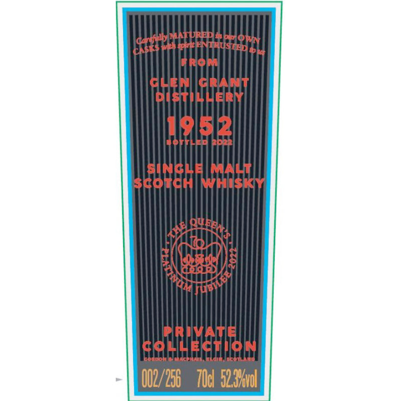 Gordon & Macphail Glen Grant 1952 Queen’s Platinum Jubilee 70 Year Old
